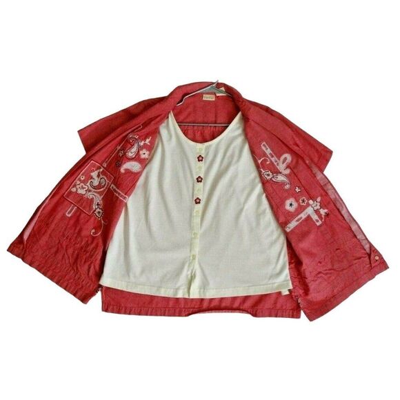 Boho Inspired Bobbie Brooks Paisley Patchwork Blouse Top Sz 14/16 Red Vintage - Picture 2 of 7